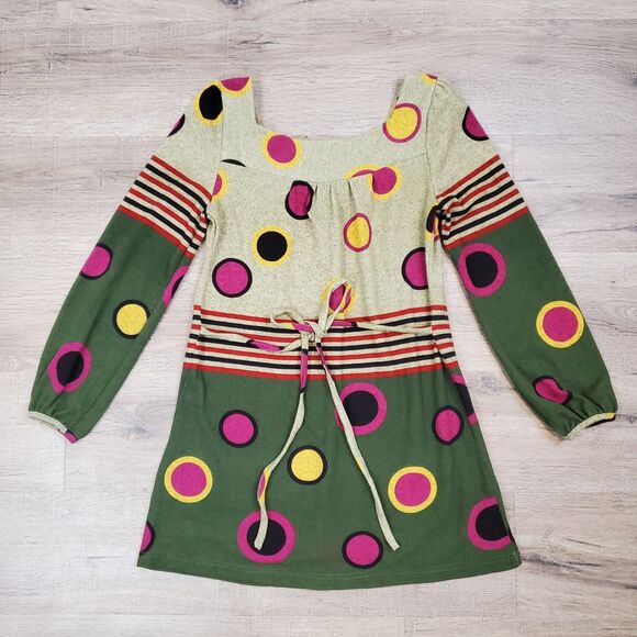 Aryeh Longsleeve Tunic Top Tie Back S Polka Dot Artsy Art to Wear Boho Retro - Picture 2 of 11